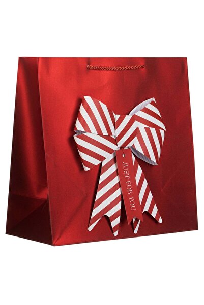 OEM Κόκκινη Χριστουγεννιάτικη Τσάντα Δώρου με Γκλίτερ & Τρισδιάστατη Κορδέλα ...