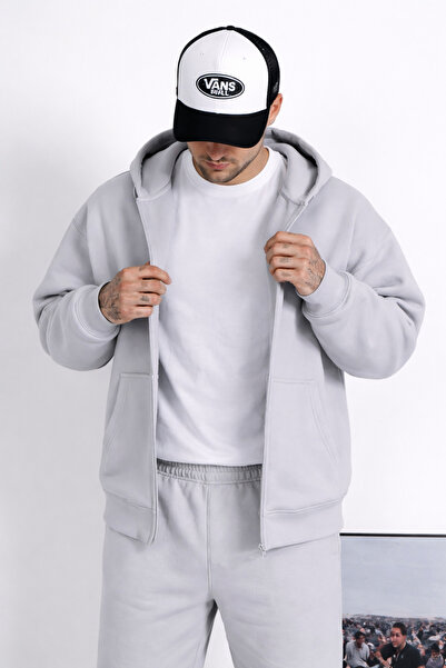 YAKAMEL Men's Oversize Thick Zippered Plain Cardigan