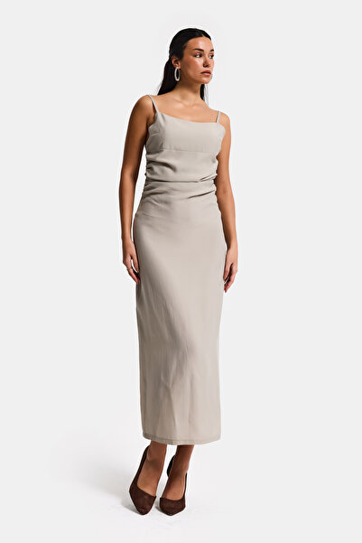 it's basic Women's Stone Color S6-106 Maxi Length Strap Dress Slit Special Fa...