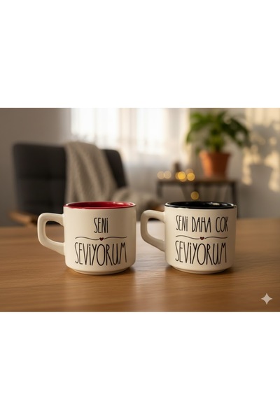 PALTO TASARIM I Love You 2-Piece White Venus Mug - Gift Ceramic Mug