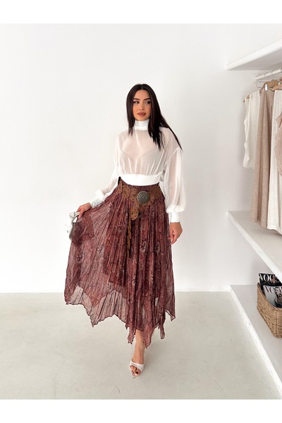 TheyYou Fusta asimetrică din șifon căptușită croială pentru femei – cu talie ...