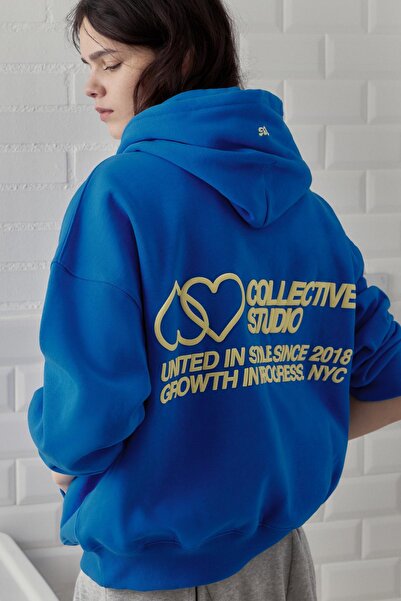 Pull & Bear Blue hoodie with hearts