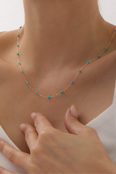 Kado Kuyumculuk 14 Ayar Altın Turkuaz Mineli Aynalı Zincir Kolye