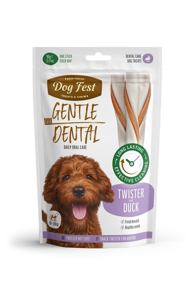 Dog Fest مكافآت أسنان للكلاب البالغة - تويستر - بطة 90 غرام (13 سم)