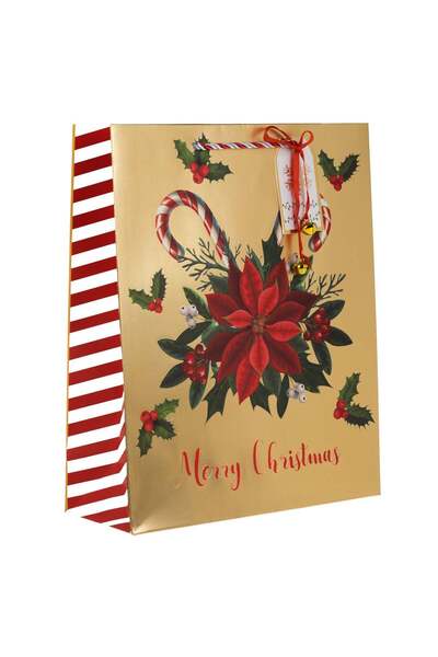 OEM Sacosa Cadou de Craciun Aurie cu Flori Vasc & Candy 26x10x32cm