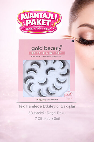 Gold Beauty 7 Çift Doğal Bütün Takma İpek Kirpik Doğal Görünümlü Tüm Kirpik