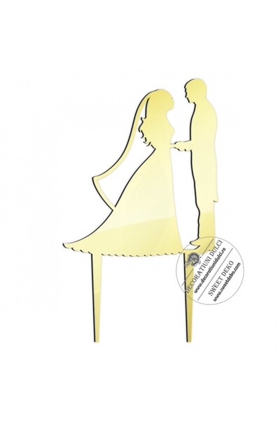 Decoratiuni Dulci Topper nunta mire si mireasa - Auriu oglinda