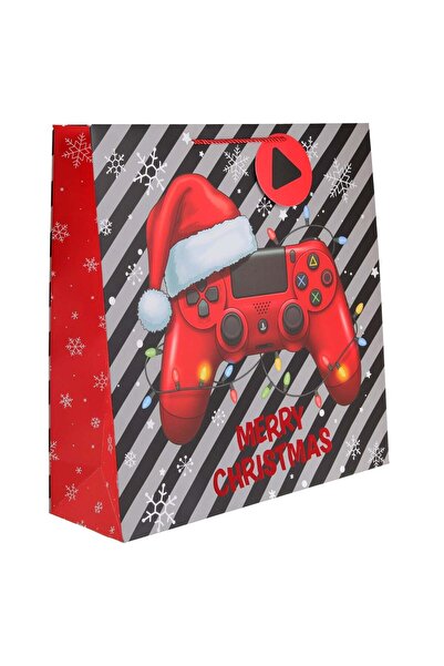 OEM Χριστουγεννιάτικη Τσάντα Δώρου Μαύρο Γκρι με Ρίγες Παιχνίδι σε Κόκκινο Αλ...