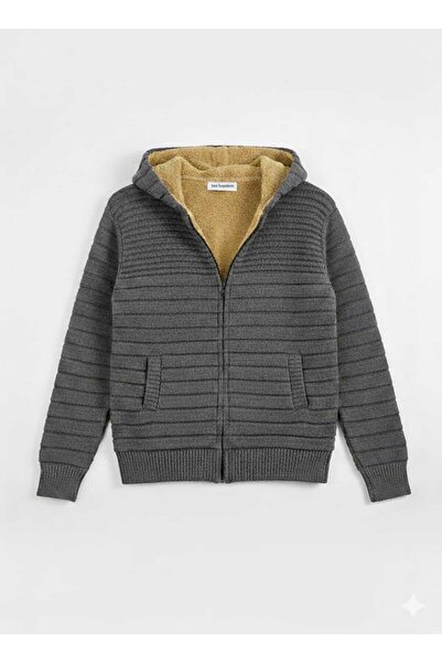 KMKkombin Men's Premium Series Fur-Collared Hooded E Cardigan