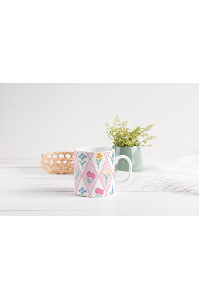 EYBaskı Tasarım Valentine's Day Themed Colorful Patterned Porcelain Mug