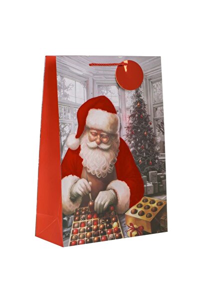 OEM Sacosa Cadou de Craciun Alba Rosie Catifelata cu Model Mos Craciun & Cioc...