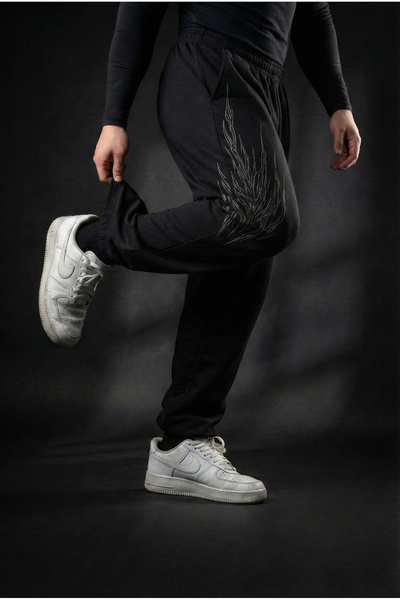 Liber Fire - Men's Black Printed Sweatpants Relaxed Fit Jogger with Pockets