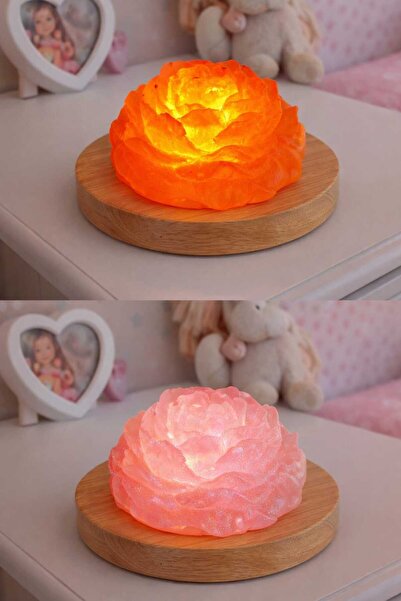 Epoxia Dizayn Gül Formlu Epoksi Masa Üstü Aydınlatma – El Yapımı, Ahşap Tablalı