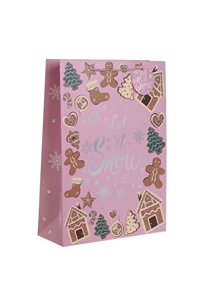 OEM Sacosa Cadou de Craciun Roz cu Model Figurine Om de Turta Dulce "Let it s...