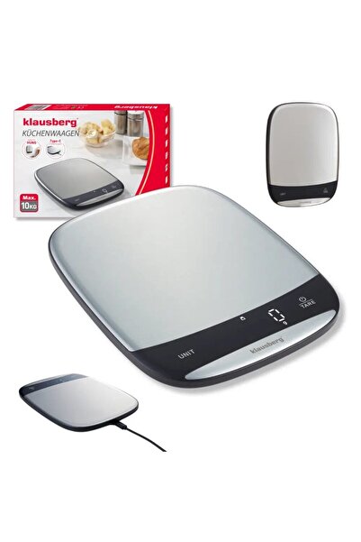 Klausberg Cantar de bucatarie LED, capacitate 10 kg, precizie 1g, USB-C, gri,