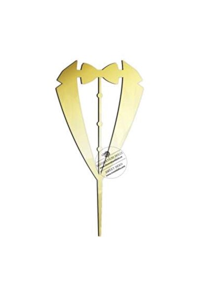 Decoratiuni Dulci Cake topper Suit with bow tie - Mirror gold