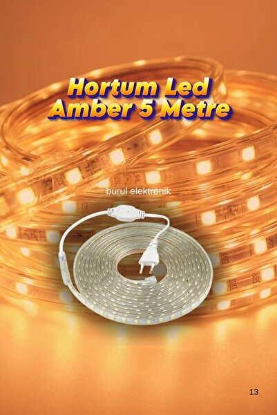 burul 5 Metre Hortum Led Amber Dış Mekan Fişli SB-6539