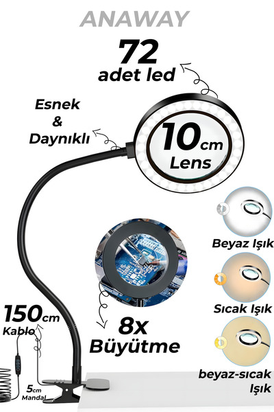 anaway shopping Büyüteçli Led Lamba, Işık ve Standlı Büyüteç, 3 Ayarlanabilir...