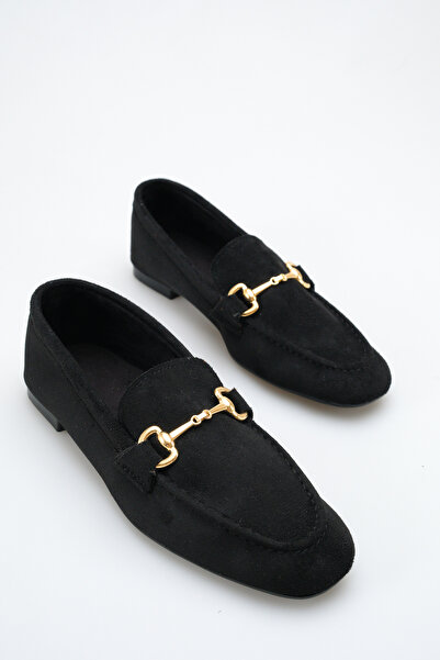 meyra'nın ayakkabıları حذاء باليرينا نسائي بإبزيم معدني من جلد الغزال الأسود