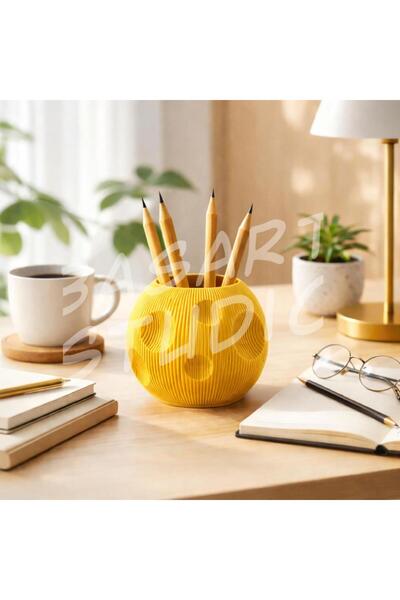 Basart Minimalist Beyaz Kalemlik - Estetik Çalışma Masası Aksesuarı 3D Tasarım