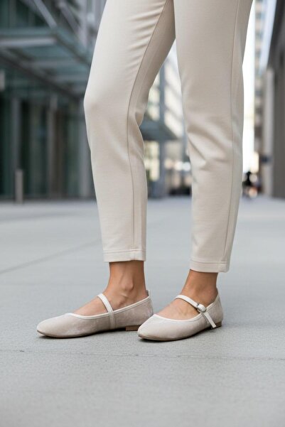 moda suer Perys Women's Beige Satin Ballerina Orthopedic Sole New Season 04