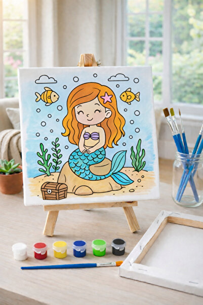 RenkliİzlerAtölyesi Çocuk Tuval Boyama Seti (Deniz Kızı)