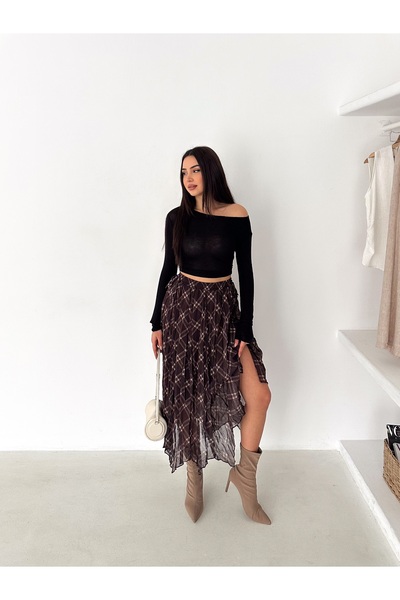 TheyYou Fusta asimetrică din șifon căptușită croială pentru femei – cu talie ...