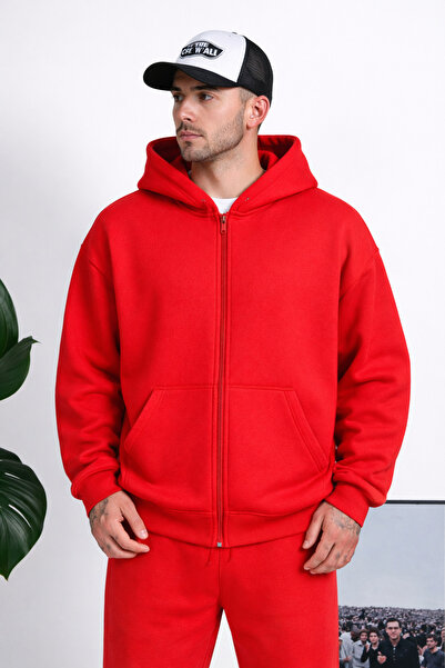 YAKAMEL Men's Oversize Thick Zippered Plain Cardigan