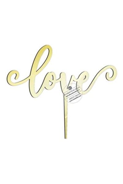 Decoratiuni Dulci Топер за торта LOVE с къдрици - Огледално златист