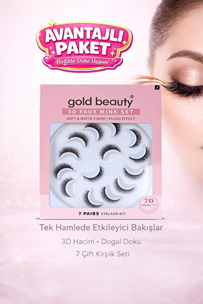 Gold Beauty 7 Çift Doğal Bütün Takma İpek Kirpik Doğal Görünümlü Tüm Kirpik