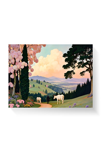 Printees Tablou - Peisaj suprarealist cu vaci - Canvas pe șasiu