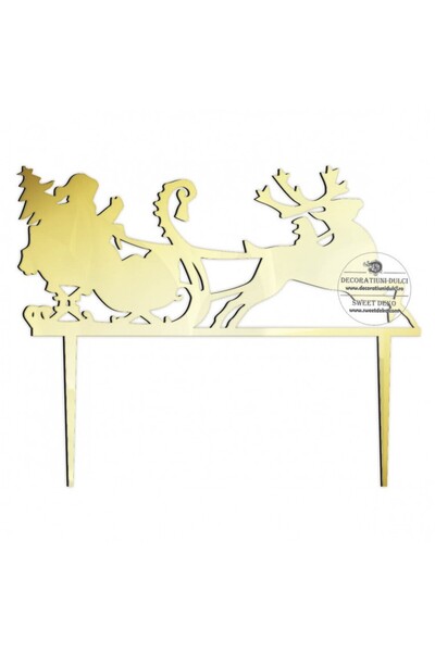 Decoratiuni Dulci Топер за торта Дядо Коледа на шейна - Огледално злато