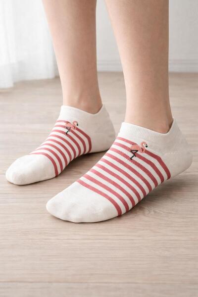 H&N Socks Economical Pack of 5 Flamingo Pattern Detailed Short Booties Socks Set