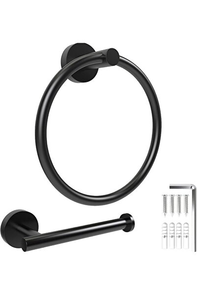 Arabest Bathroom Hardware Set | Matte Black Toilet Paper Holder and Towel Ring