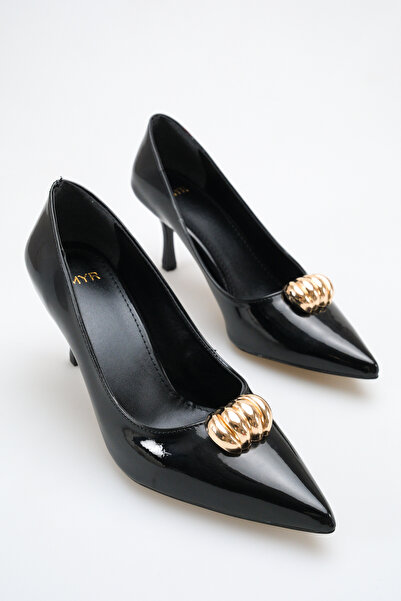 meyra'nın ayakkabıları Women's Buckle Detailed Heeled Shoes Black Patent Leather
