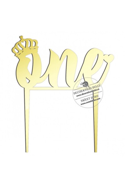 Decoratiuni Dulci Topper ONE crown plexiglas - Auriu oglinda