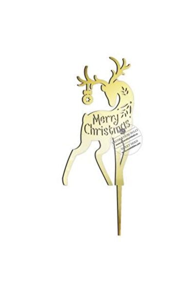 Decoratiuni Dulci Cake topper de Craciun, ren cu mesaj - Auriu oglinda