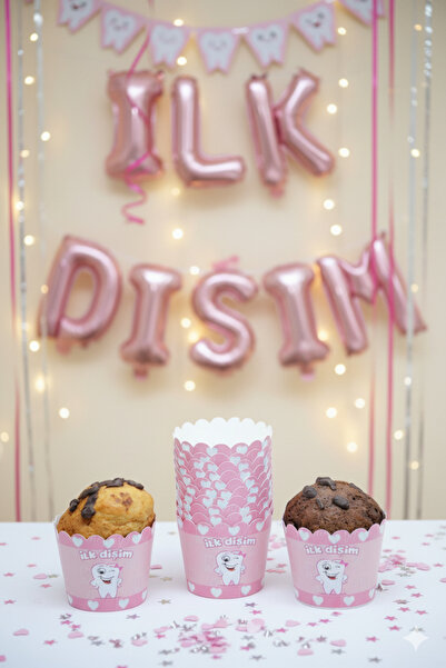 NEWPARİ Pembe İlk Dişim Temalı Cupcake & Muffin Kek Kalıbı Fırında Dağılmaz (...