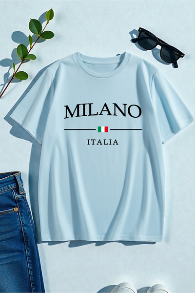 uyguntarz Unisex-T-Shirt mit bedrucktem Milano-Italien-Design