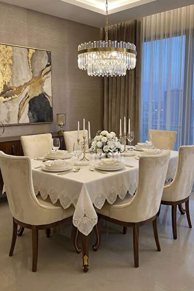 Çt Çeyizci Tekstil Tablecloth Set for 12 People, Table Set for 12 People 26 P...