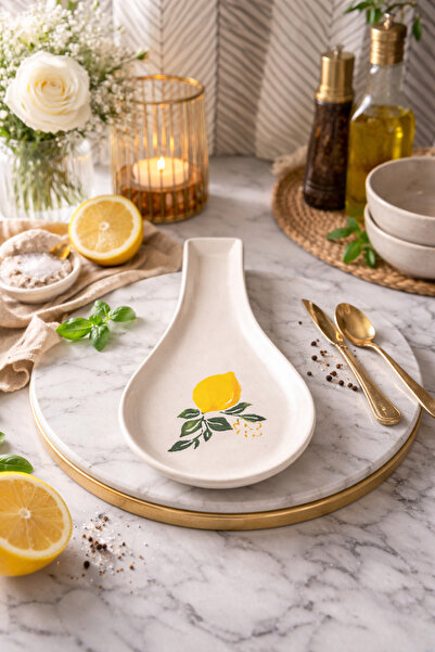 Atak Hediyelik Porcelain Lemon Pattern Point Horizontal Spoon Holder