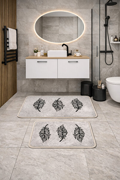 SERINA HOME Σετ 2 αντιολισθητικά πατάκια μπάνιου Three Leaves, 100×60 cm – 60...