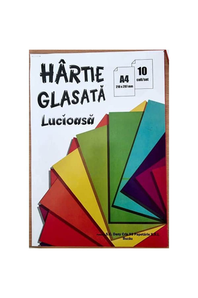 DanyCris Hartie glasata lucioasa A4, set 10 coli, 10 culori
