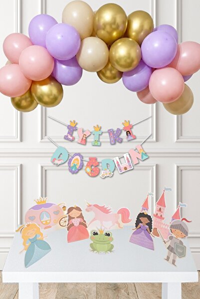 PEKSHOP Prenses Tema Doğum Günü Balon Zinciri ve Masa Süsleri Seti - Set218