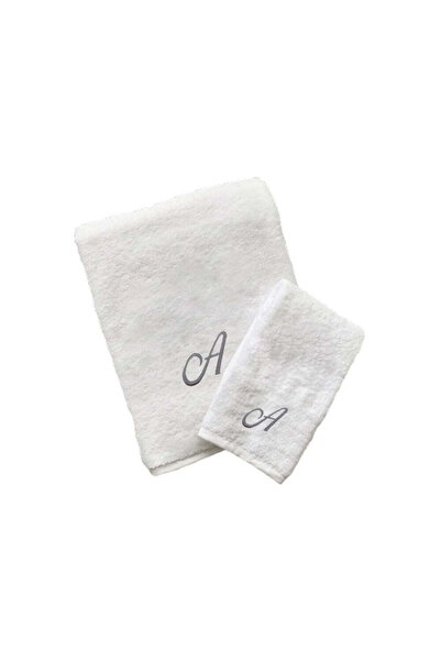 BYFT Embroidered For You منشفة يد وحمام بحرف "A" مطرزة بخيوط فضية من القطن، ق...