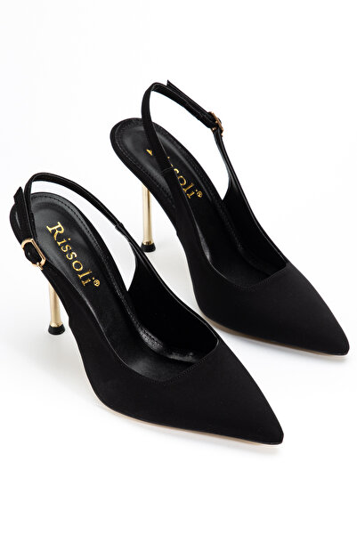 RİSSOLİ Women's Black Satin Open-Back Thin Heeled Stiletto