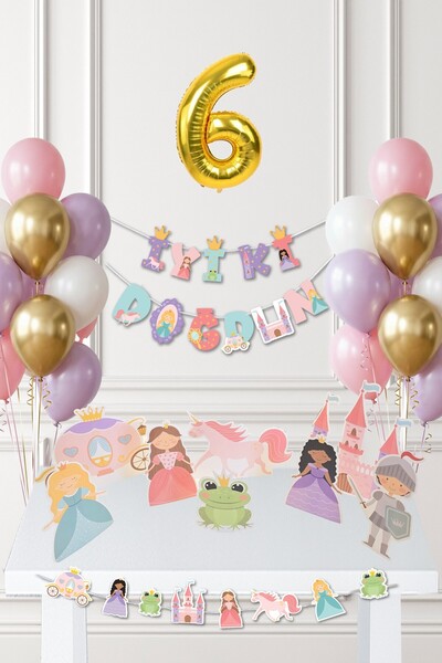 PEKSHOP 6 Yaş Prenses Doğum Günü Parti Süsleme Seti Balon Zinciri