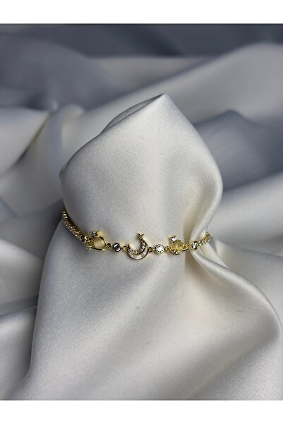 NB STEELORA سوار رومانسي أنيق بتصميم القمر والنجمة مع تفاصيل حجرية