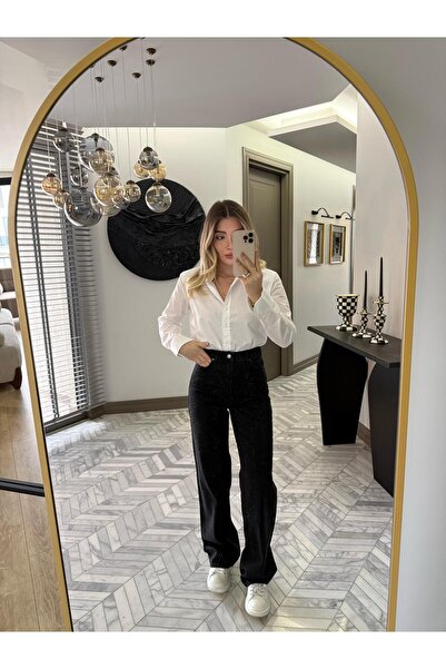 CKBUTİK Siyah Taşlı Wide Leg Jean
