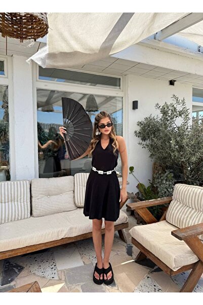 Bak'ap Premium 100% Cotton Backless Halter Neck Linen Mini Dress